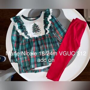 Marie Nicole Kids Holiday Plaid Christmas Tree Set in Green & Red